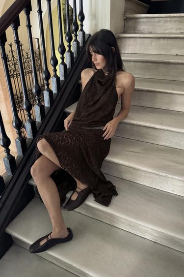 ROBE HALTEUR DENTELLE BRILLANTS - Chocolat de Zara - Image 2