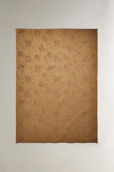 Zaras PLÄD MED BLOMMIGT JACQUARDMÖNSTER - Brun