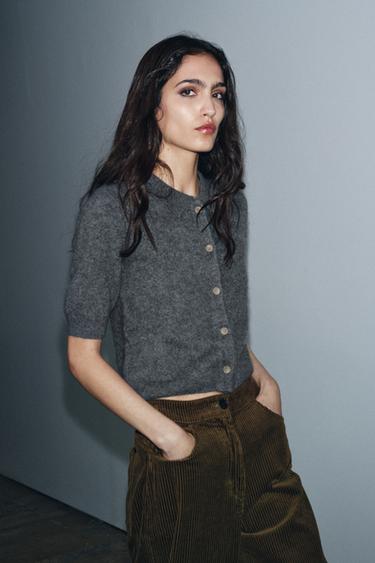 CHAQUETA POLO 100% LANA MANGA CORTA - Gris de Zara