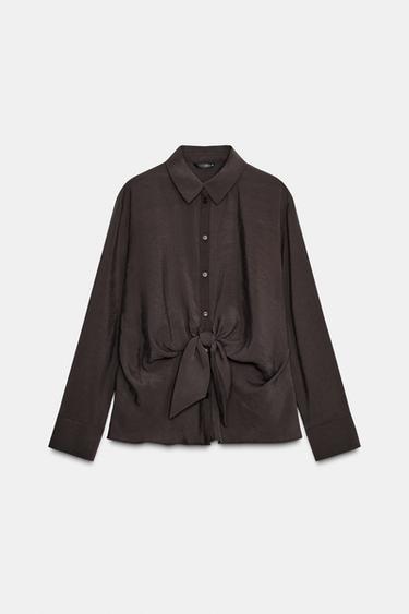 ノット付きシャツブラウンZaraのノット付きシャツ - ブラウン 