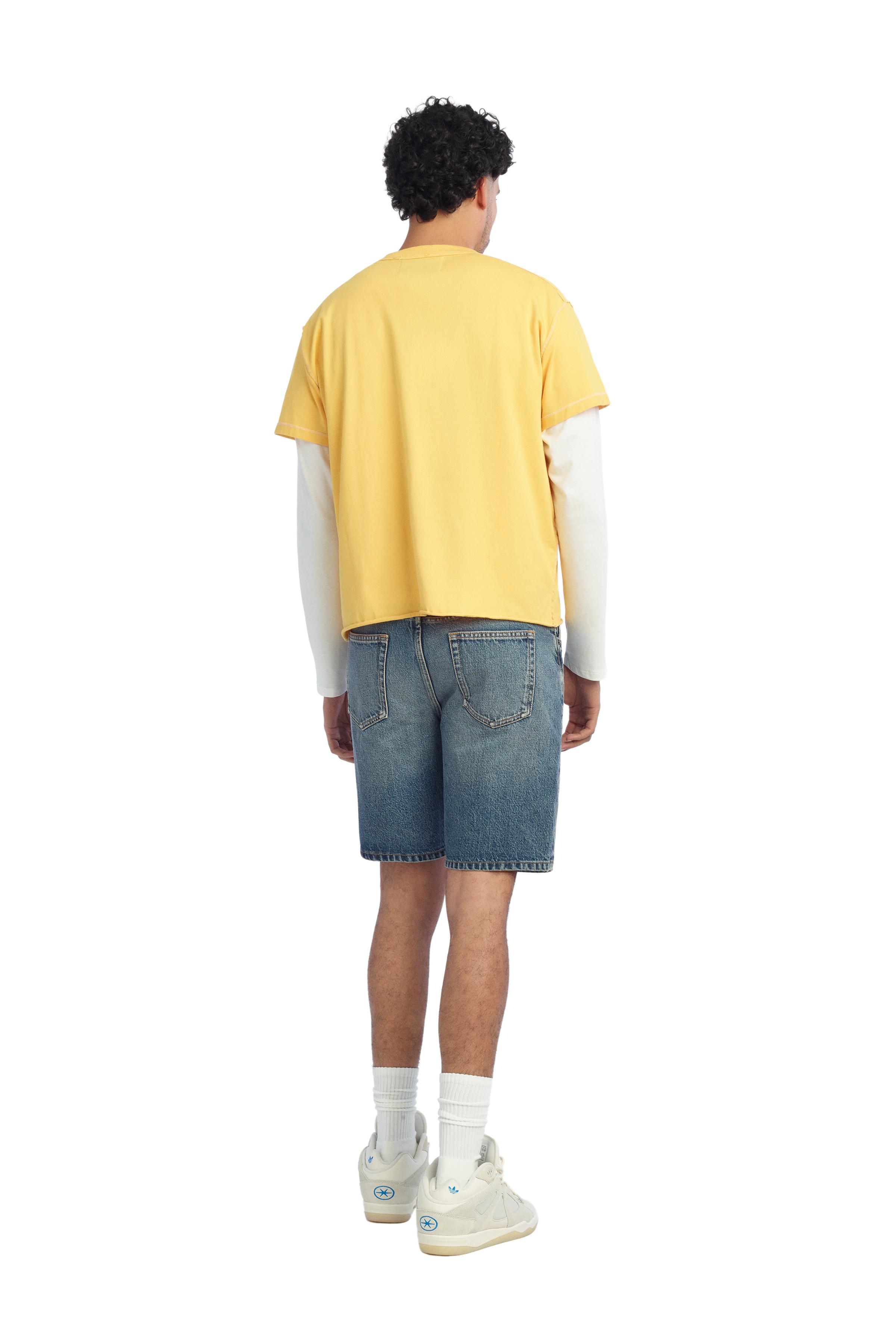 WASHED CRUSH TEXT INSIDE-OUT EFFECT T-SHIRT — Yellow