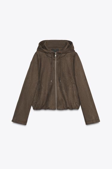 BLOUSON BOMBER EFFET DAIM À CAPUCHE - Marron de Zara - Image 6