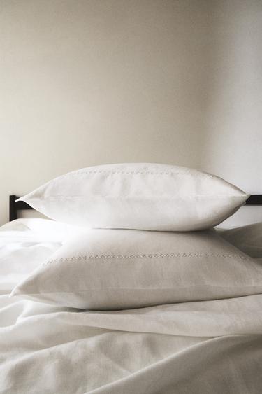 HEMSTITCHED LINEN PILLOWCASE - White by Zara - Image 4
