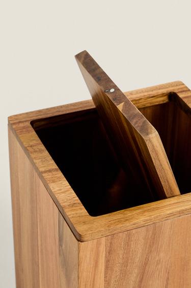 LARGE SQUARE WOODEN BATHROOM BIN - Light beige by Zara - Image 3