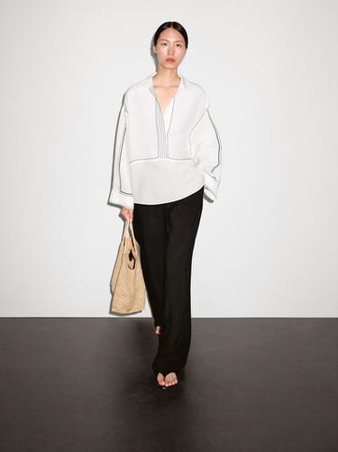 Zara Loose-fitting blouse with contrast details - White - Image 0