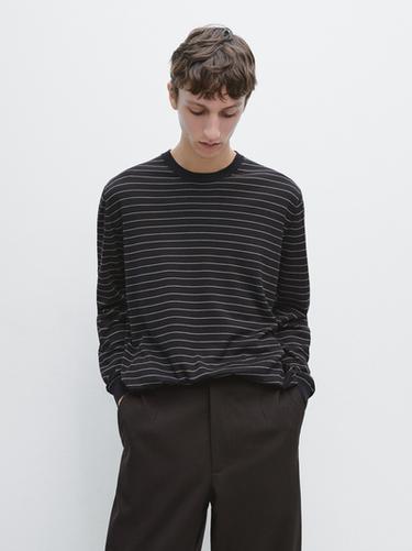 Zara Striped long sleeve knit sweater - Navy blue