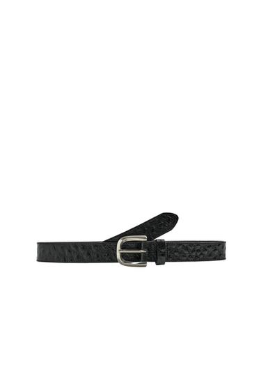 EMBOSSED LEATHER BELT - Black by Zara