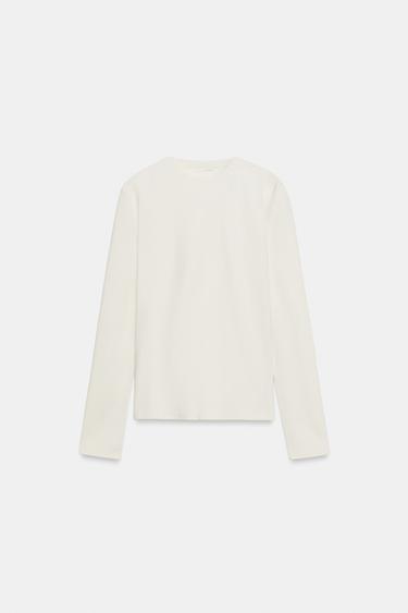 LONG-SLEEVE INTERLOCK T-SHIRT — Ecru 1