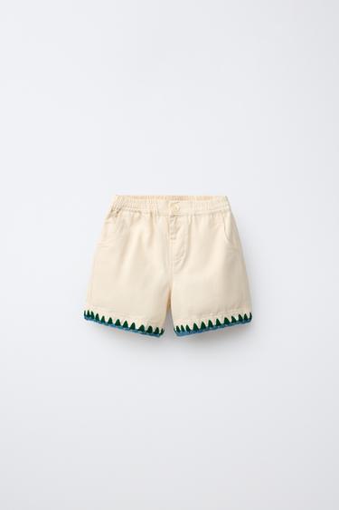 EMBROIDERED BERMUDA SHORTS - Ecru by Zara - Image 0