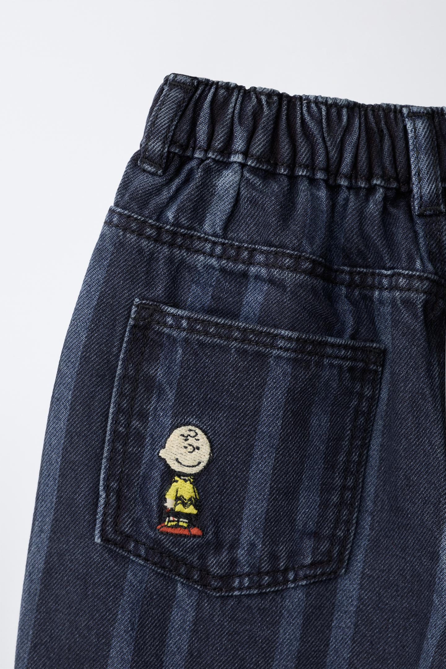 Детские джинсы Zara Snoopy Peanuts™ Striped Baggy, цвет: Полуночный синий — фото 5