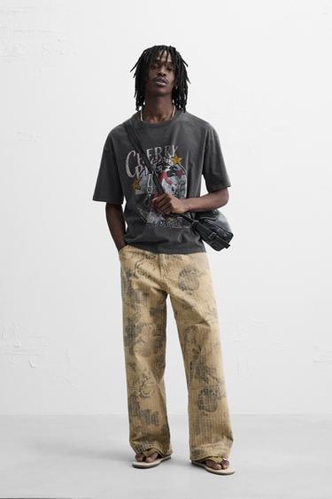 T-SHIRT MET VERWASSEN PRINT - Taupe van Zara - Afbeelding 0