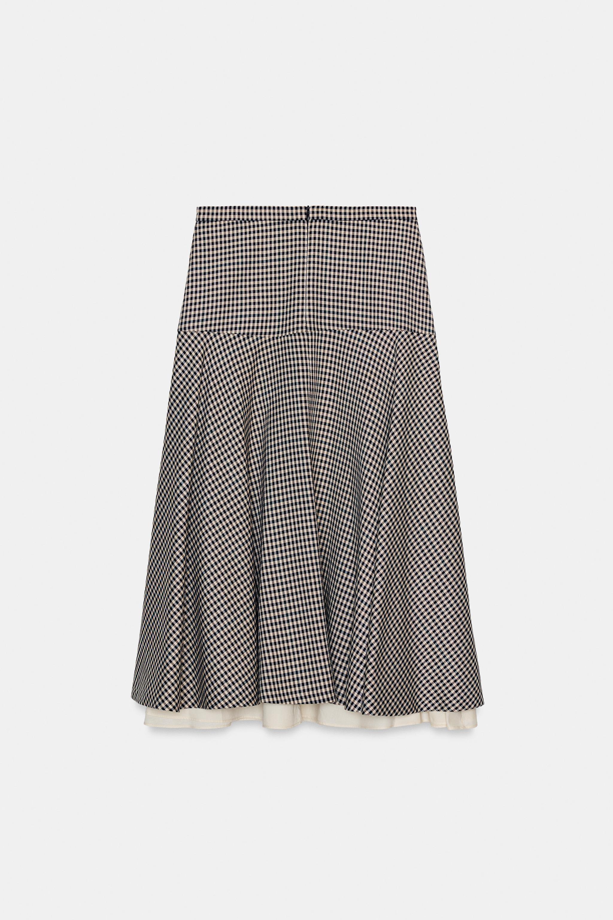 コントラストチェック柄スカートZW COLLECTION - ブラウン | ZARA