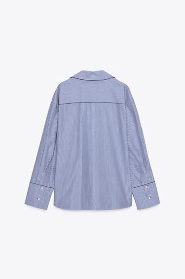 CHEMISE LISERÉS CONTRASTE ZW COLLECTION - Bleu / Blanc de Zara - Image 9
