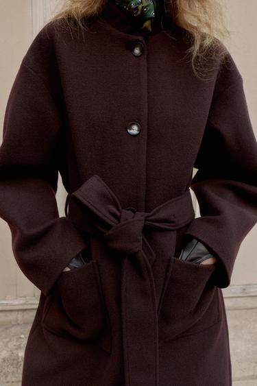 MANTEAU LONG AVEC CEINTURE - Bordeaux de Zara - Image 3