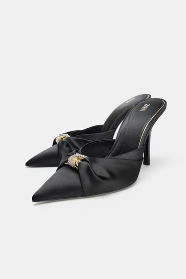 SATIN HEEL SANDALS WITH APPLIQUÉ - Black by Zara - Image 1