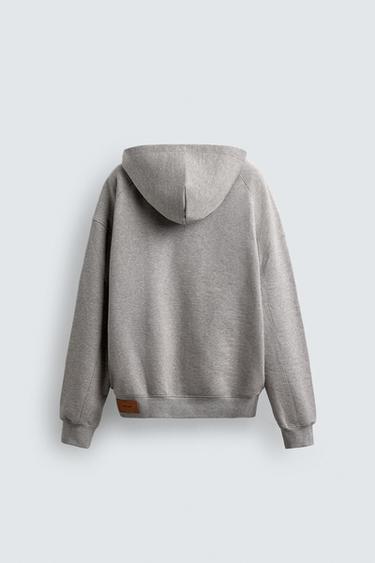 SWEAT ZIPPÉ À CAPUCHE ET ÉTIQUETTE - Gris chiné de Zara - Image 7