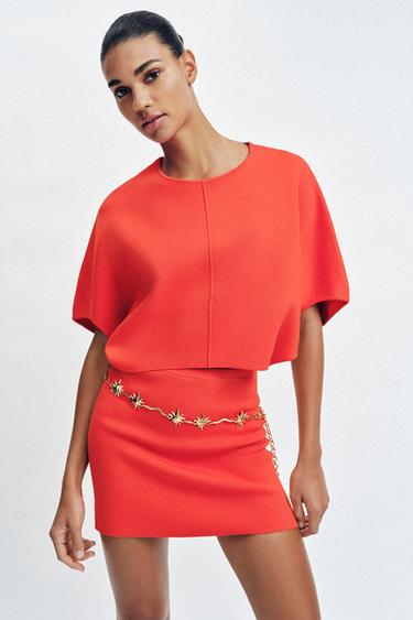 TOP COURT EN MAILLE - Corail rouge de Zara - Image 1