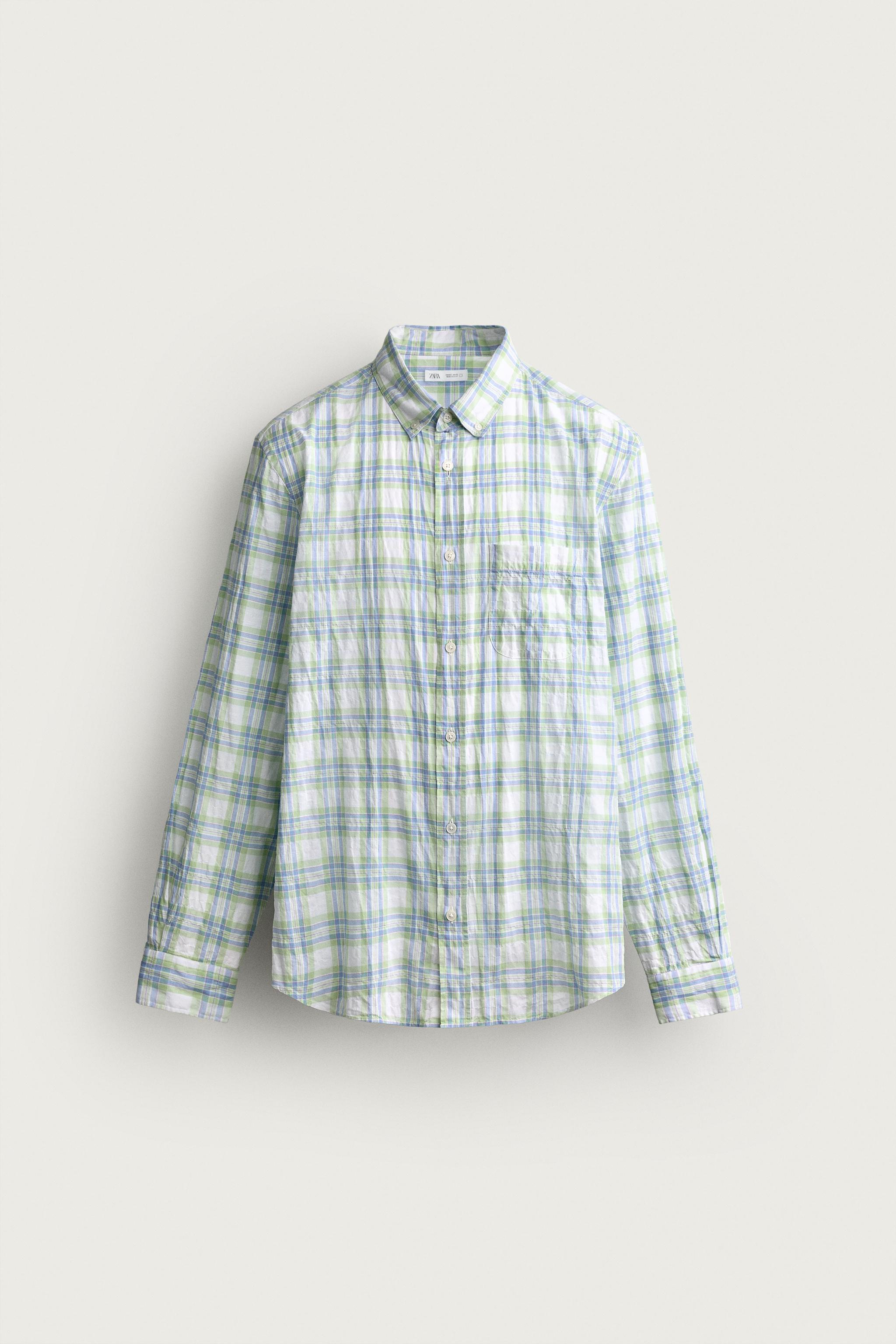 Мужские рубашки Zara REGULAR FIT WRINKLE EFFECT PLAID SHIRT — фото 7
