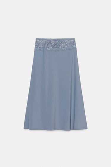 CONTRAST LACE SKIRT - Pastel blue by Zara - Image 3
