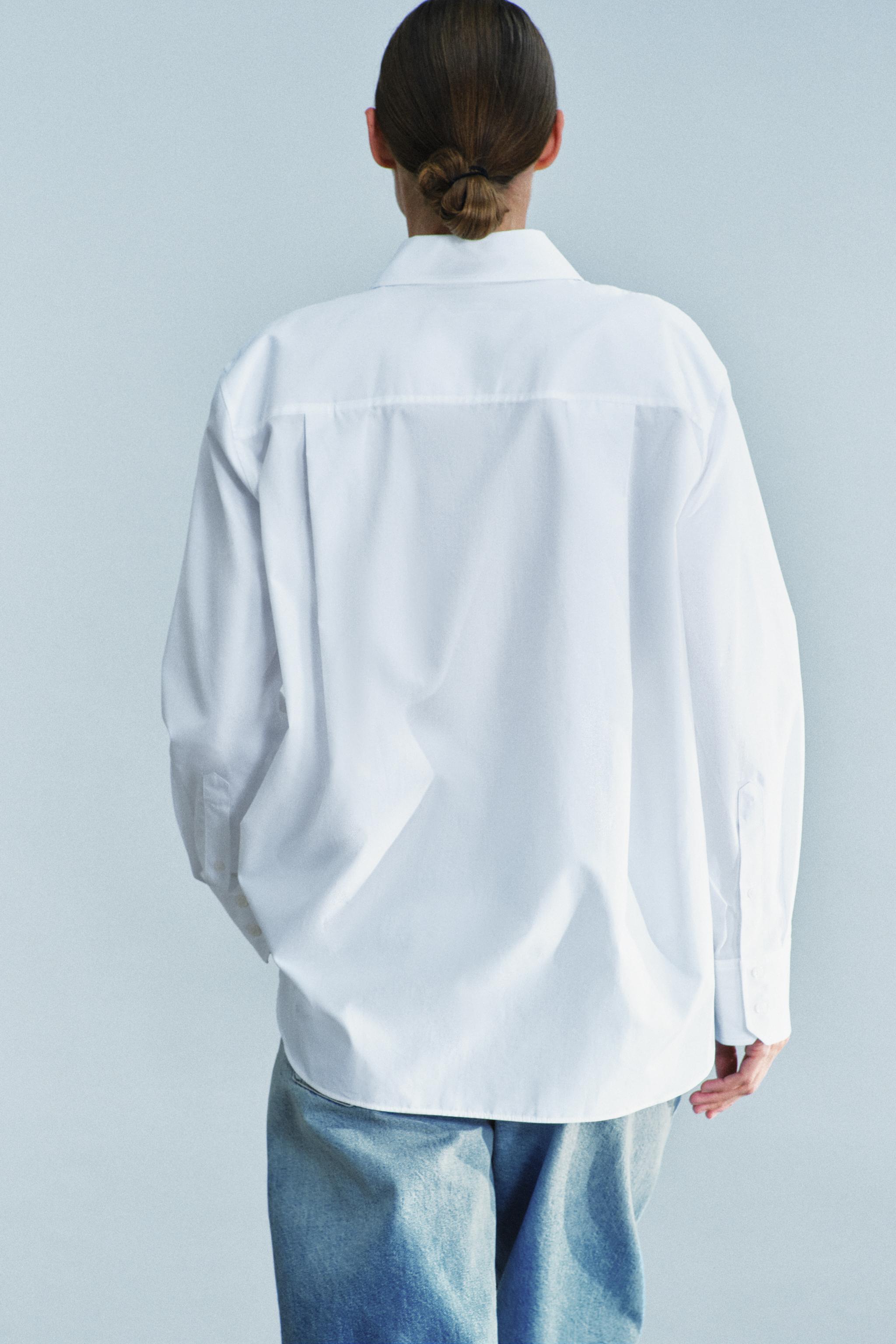 Zara ZW COLLECTION DÜZ POPLİN GÖMLEK görsel 3