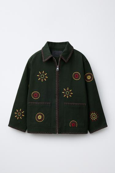CHAQUETA BORDADOS CONTRASTE - Verde medio de Zara - Imagen 0