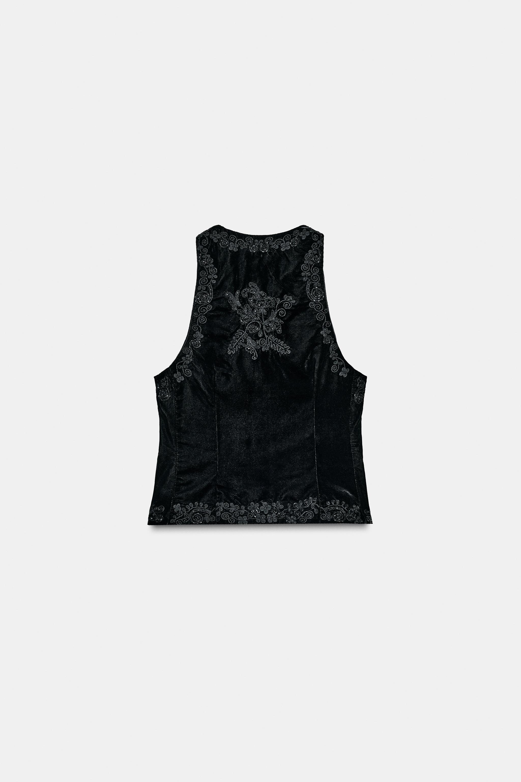 ZW COLLECTION LIMITED EDITION EMBROIDERED VELVET VEST - Black