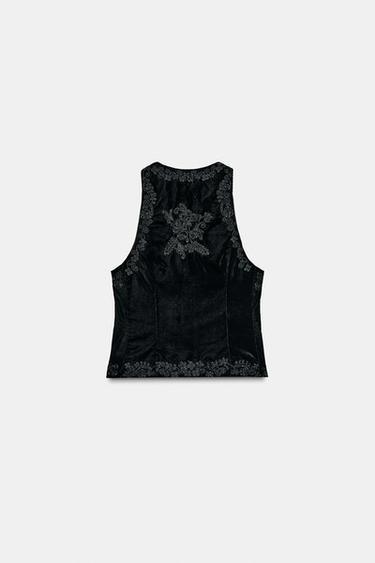GILET BRODÉ VELOURS ZW COLLECTION ÉDITION LIMITÉE - Noir de Zara - Image 4