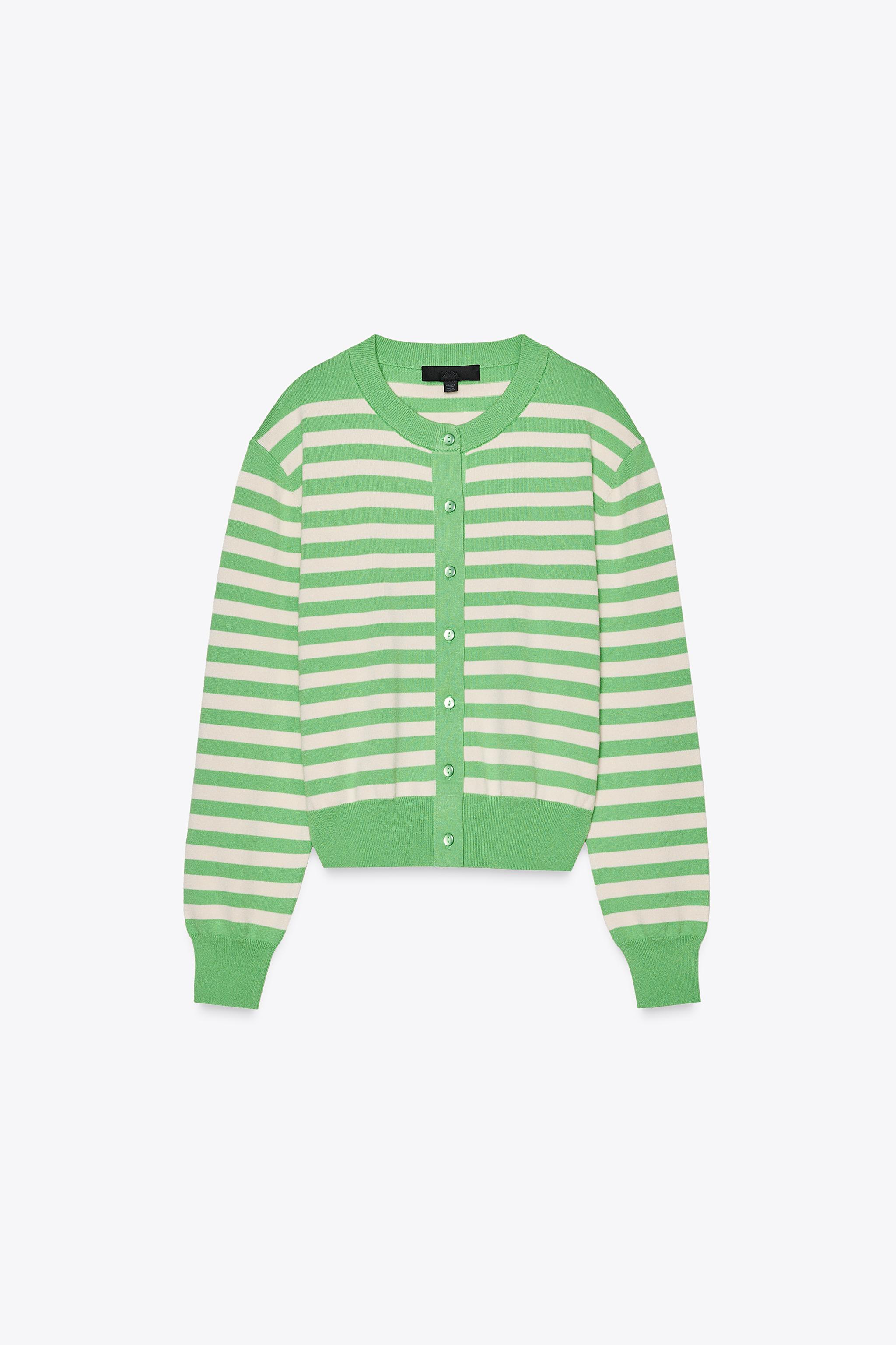 STRIPED KNIT JACKET - Ecru / Green | ZARA United States