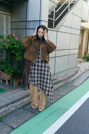 ÁO KHOÁC BOMBER 100% DA - Kaki từ Zara