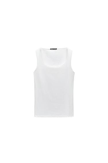 WIDE STRAP POLYAMIDE T-SHIRT - Ecru by Zara