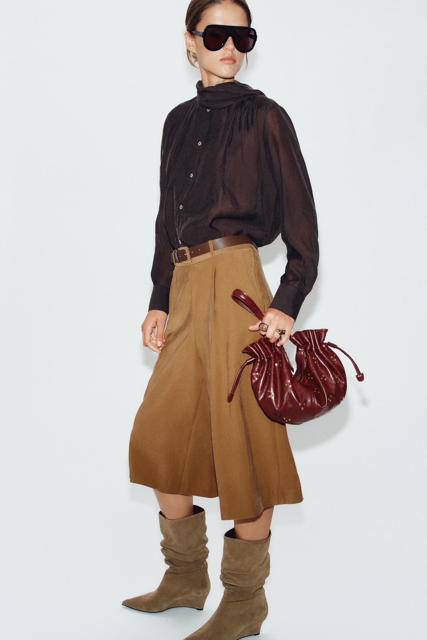 Женские шорты Zara Belted Long Bermuda, цвет: Коричневый — фото 4