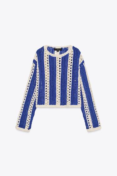 PULL COURT EN MAILLE CROCHET - Multicolore de Zara