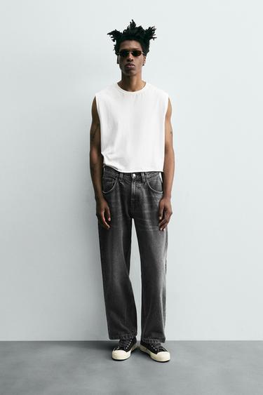 JEAN COUPE AMPLE - Charbon de Zara