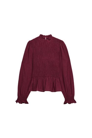 SMOCKED SHIRT - Aubergine by Zara