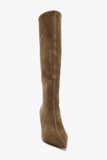 SPLIT SUEDE STILETTO HEEL BOOTS - Taupe Grey by Zara - Image 4