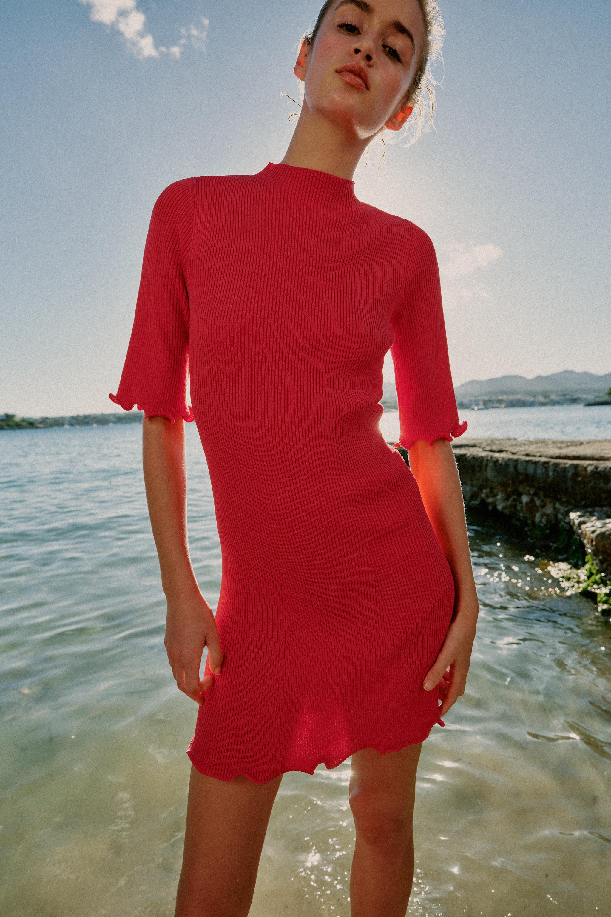 SHORT RIB KNIT DRESS - Coral red | ZARA United States SHORT RIB KNIT DRESS - Coral red | ZARA United States
