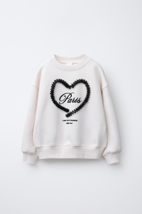 MOLETOM COM MENSAGEM FLOCKED E TULE - Cru da Zara - Imagem 0