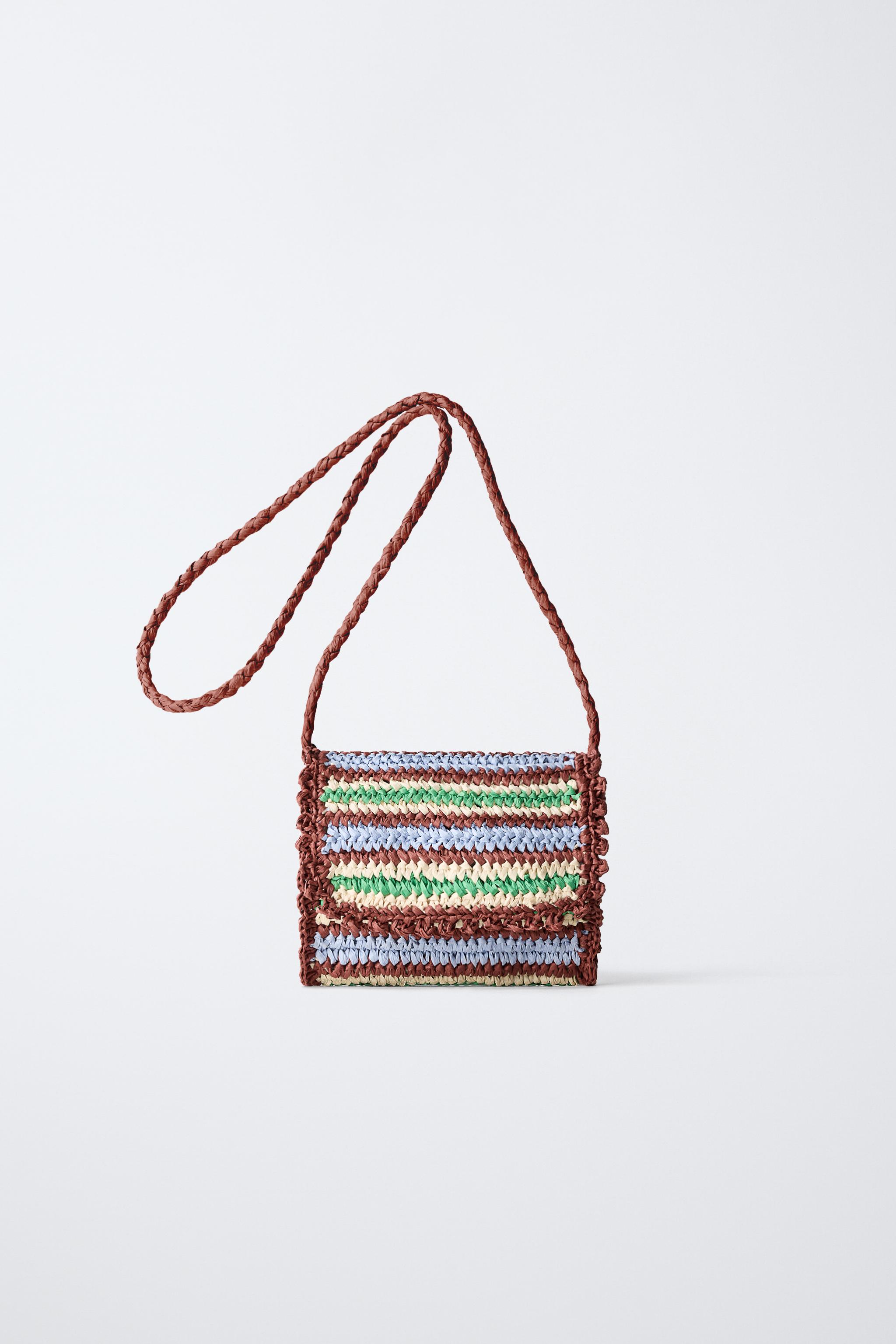【在庫有】 ラフィア風クロスボディバッグ - ブラウン | ZARA Japan / 日本 コンタクトレンズケア用品