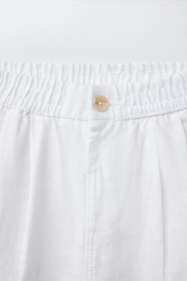 PANTALON À PINCES 100% LIN - Blanc de Zara - Image 2