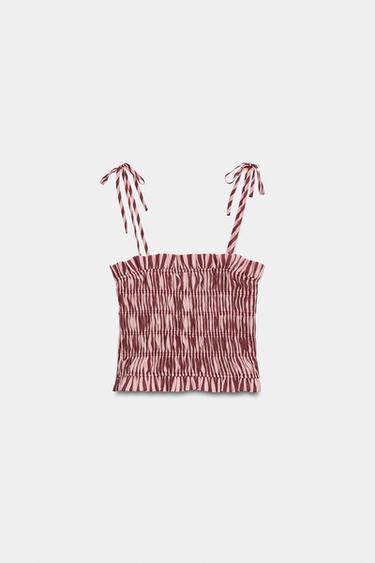 GATHERED STRIPED STRAPPY TOP - Pinks by Zara - Image 3