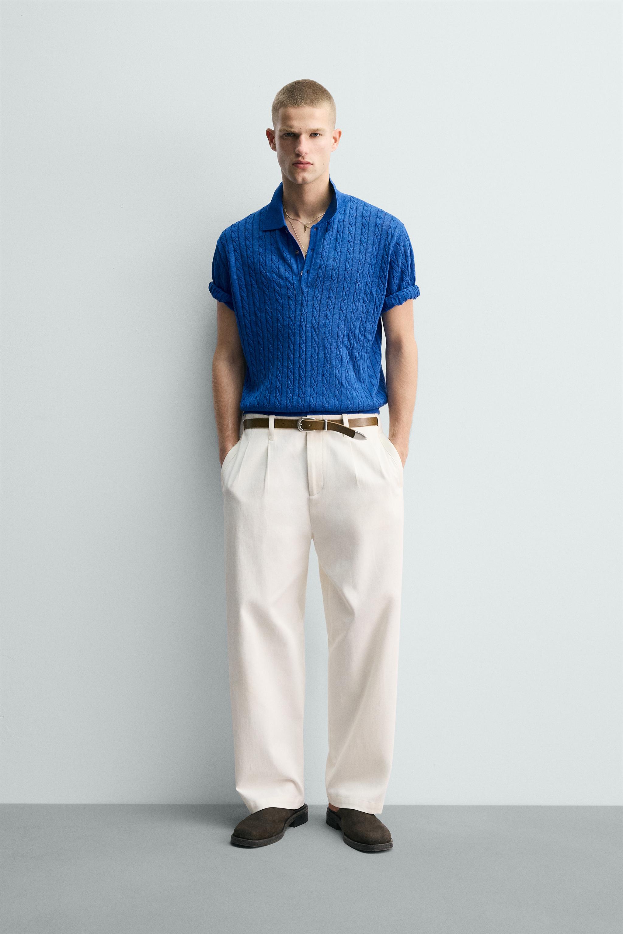 BRAIDED TEXTURED KNIT POLO - Blue | ZARA United States