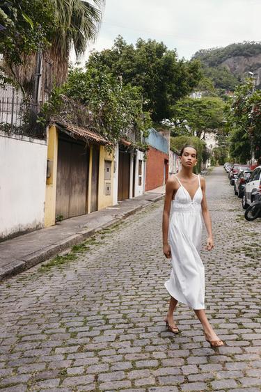 VESTIDO MIDI POPELÍN TIRANTES - Blanco de Zara