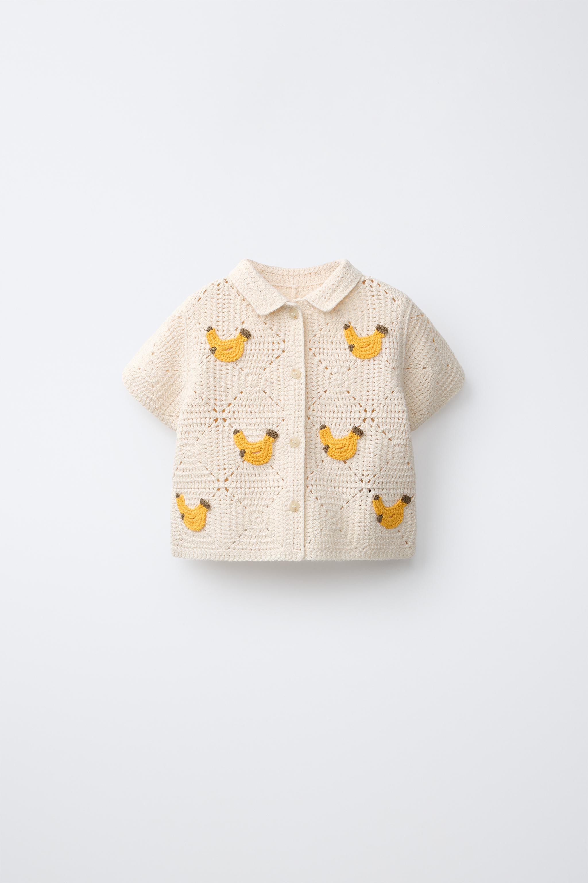 KOSZULA Z DZIANINY SZYDEKOWEJ Z BANANAMI - Ecru | ZARA Polska / Poland