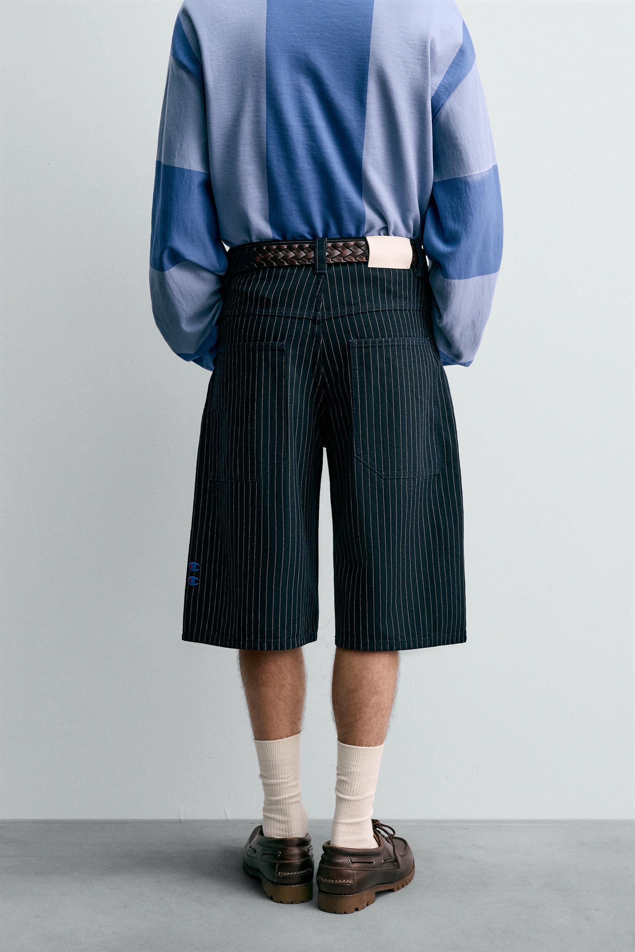 CHAMPION ® X ZARA ストライプ柄バギーフィットバミューダパンツ