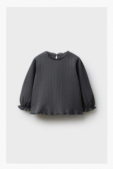 Zara POINTELLE LACE TOP - Anthracite grey