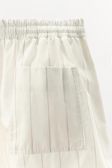 STRIPED BOXER STYLE PYJAMA SHORTS - Ecru / Beige by Zara - Image 4