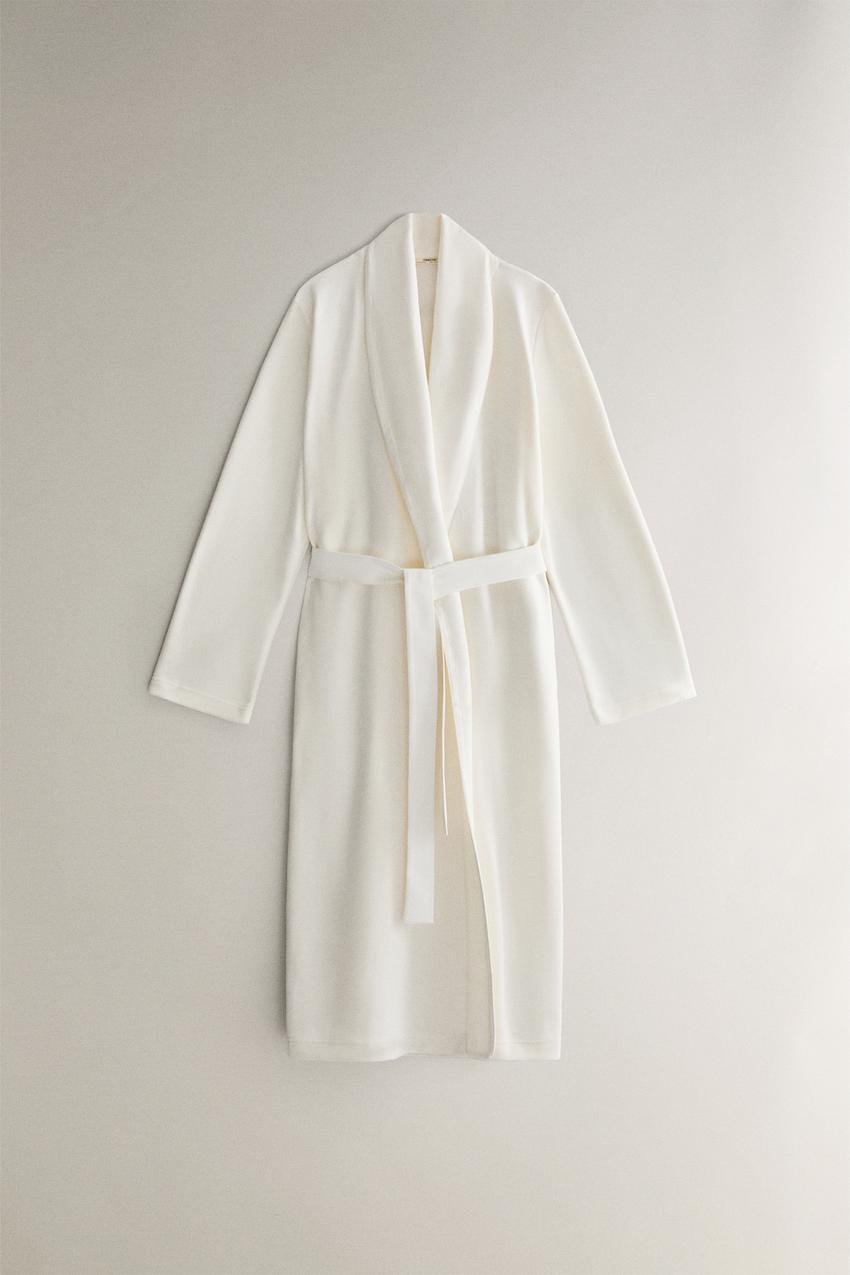 LONG FLEECE DRESSING GOWN - Oyster-white | ZARA United States LONG FLEECE DRESSING GOWN - Oyster-white | ZARA United States