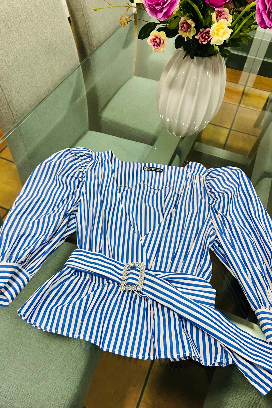 STRIPED TOP WITH BEJEWELLED BELT