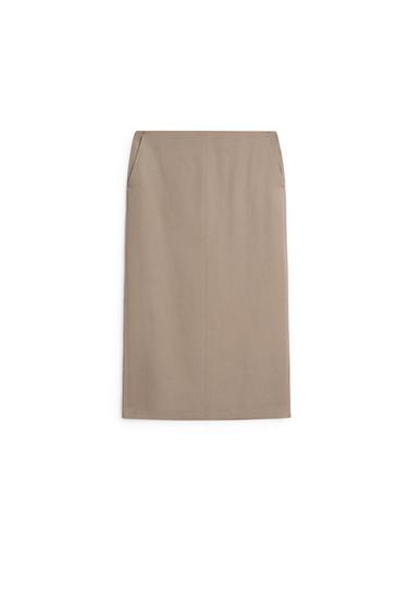 Zara Flowing straight midi skirt - STUDIO - Stone