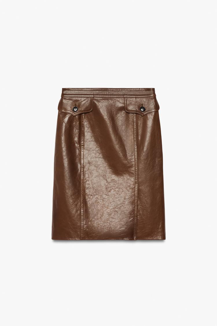 Falda midi 100 piel bolsillos zw collection